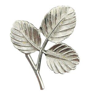 Vintage Sarah Coventry Silver Tone Leaf Brooch Pin Textured Three-Leaf Design Si